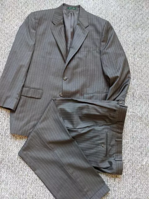 RALPH LAUREN brown 2PC SUIT pinstripe 42R 36x32 wool