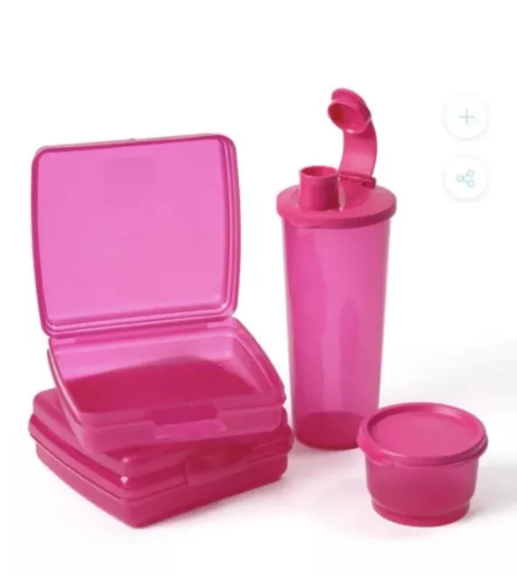 Tupperware Pretty in Pink Lunch Set Sandwich Keeper Snack Pot Pink New