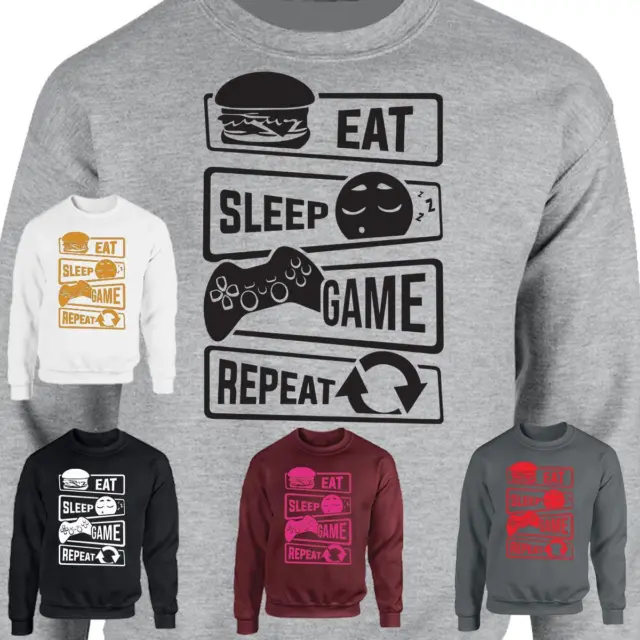 Eat Sleep Game Repeat Mens Womens Sweatshirt Pc Playastion Gaming Jumper Gift
