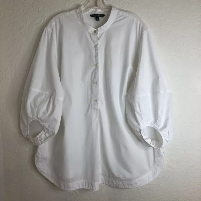 Ralph Lauren Top Women's Size 2X White Cotton Poet Sleeve Tunic Top Button Up