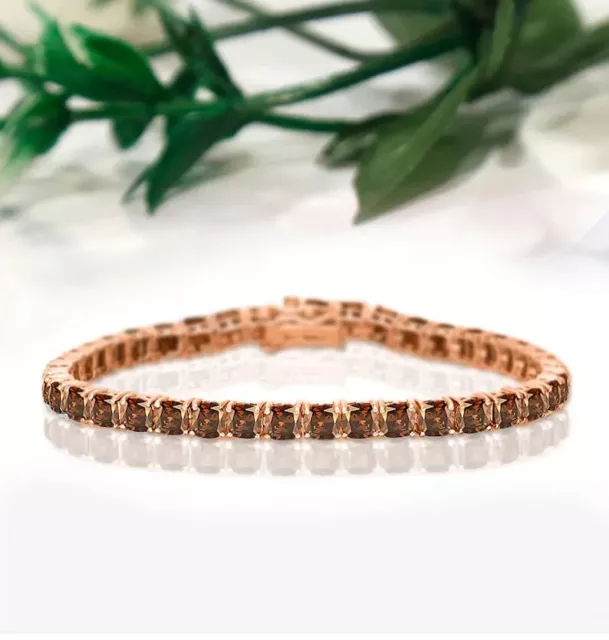 Anniversary Tennis Bracelet 6Ct Chocolate Brown Diamond 14K Rose Gold Plated