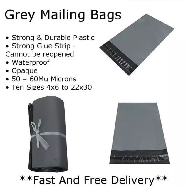 Grey Mailer 6 x 8 Inches Poly Bag Mailing Postal Bag x 100 Self Seal