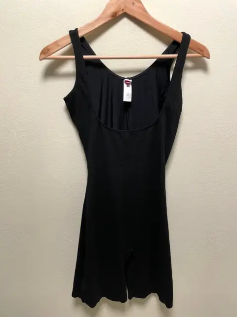 Star Power By Spanx Womens Lady Luxe Bodysuit Size XL Black Mid Thigh Open Bust