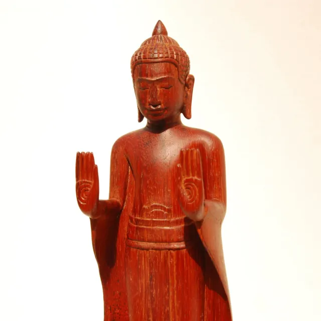 Beautiful Standing Buddha Statue ~ 14.5 Inches ~ Hand carved Hardwood Khmer Thai