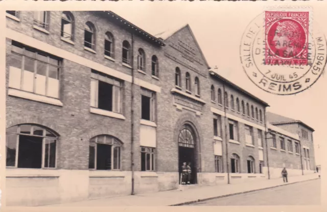 AA194 Carte Philatélique SALLE de la Reddition REIMS cachet Temporaire 7/7/1945