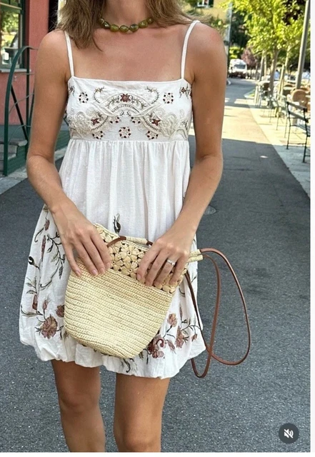 ZARA NWT $99 Woman Zw Collection Floral Embroidered Short Dress Ecru |  5107/076 40.00 - PicClick UK