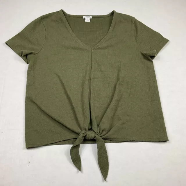 J.Crew Womens Textured Tie Front Top Green Short Sleeve V-Neck Shirt Size MEDIUM