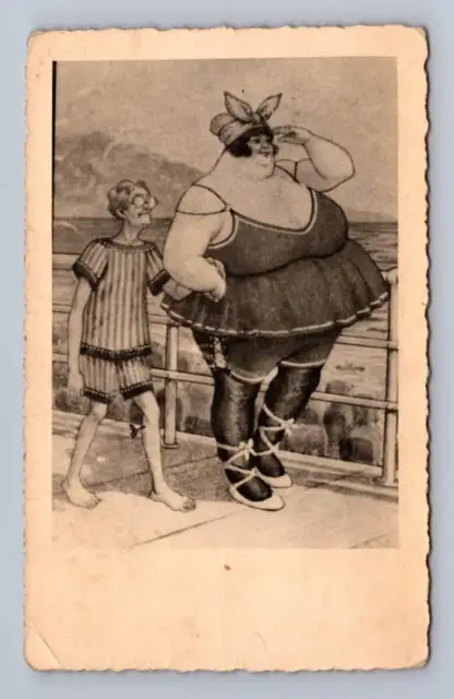 Fat Woman & Thin Woman RPPC Vintage Comic Photo Postcard ~1930s