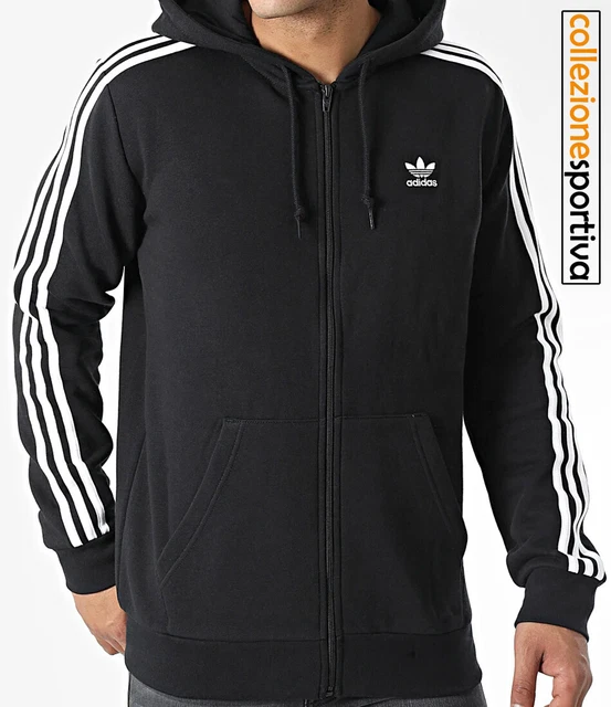 FELPA UOMO/DONNA ADIDAS 3-STRIPES HOODIE FULL ZIP- DV1551 col. nero/bianco