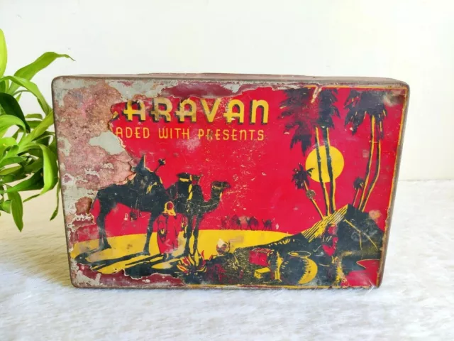 1930s Vintage National Tobacco Co Caravan Cigarette Advertising Tin Box CG184