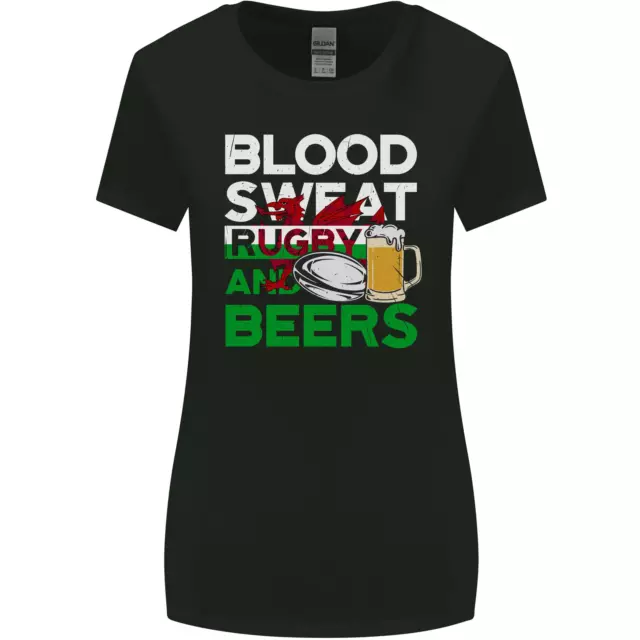 Blood Sweat Rugby and Beers Wales T-shirt divertente da donna taglio più largo