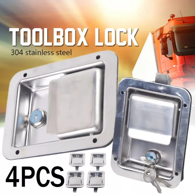 4Pcs RV Paddle Door Latch Handle Stainless Steel Trailer Truck Tool Box Lock+Key