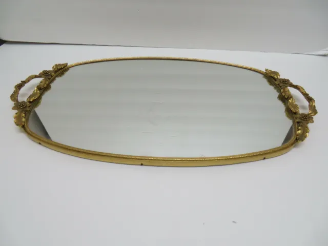 Vintage Decorated Ornate Brass Rectangle/Oval Vanity Dresser Mirror