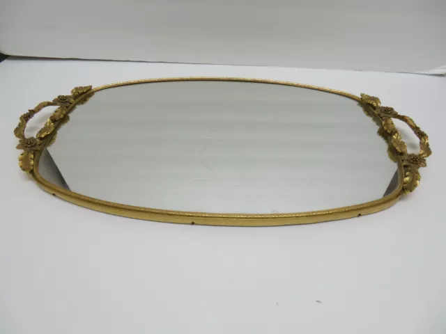 Vintage Decorated Ornate Brass Rectangle/Oval Vanity Dresser Mirror