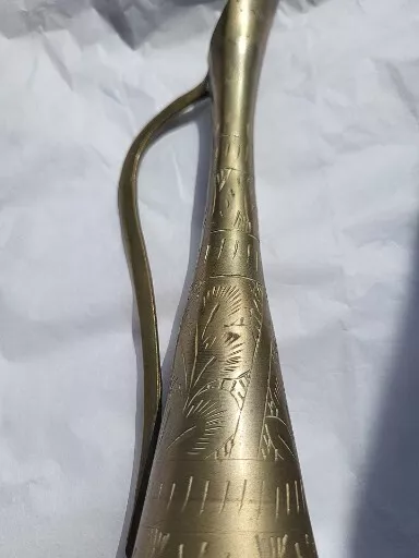 Vintage Floral Etched Brass Pitcher Made in India Bud Vase