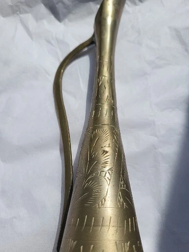 Vintage Floral Etched Brass Pitcher Made in India Bud Vase Vintage Floral Etched Brass Pitcher Made in India Bud Vase