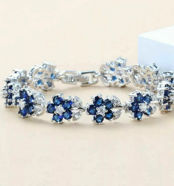 8.00 Ct Round Cut Lab-Created Sapphire Tennis Bracelet In 14K White Gold Plated