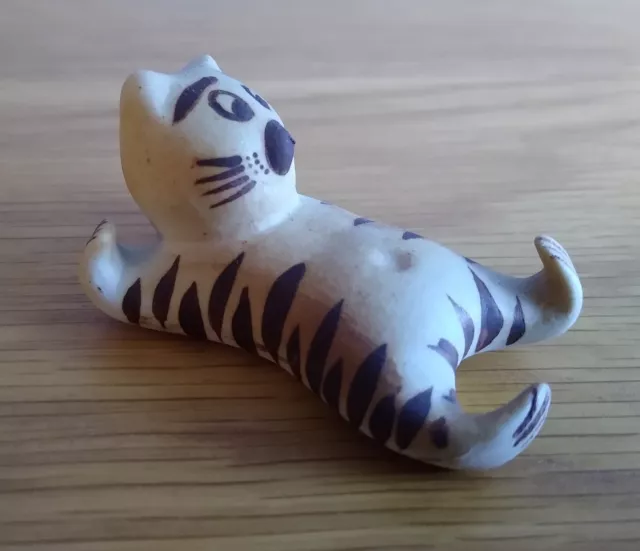 Studio Pottery Stylised Kitty Cat Figurine Laying Down Stripey Kitten Ornament