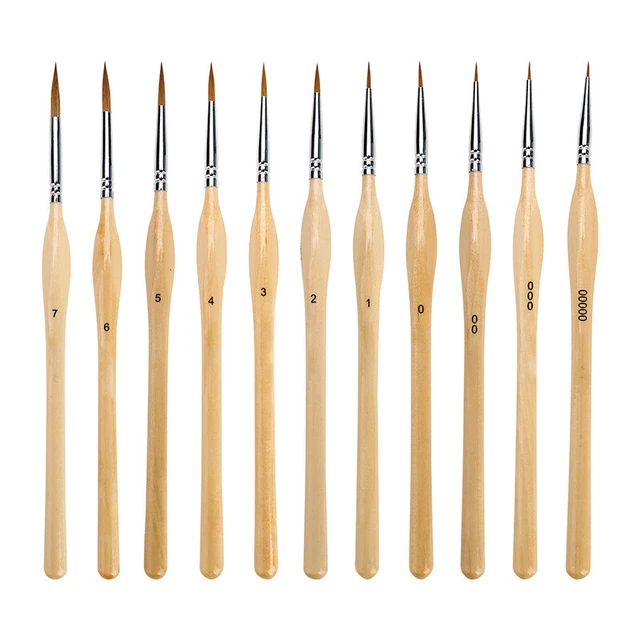11 Pcs Miniature Detail Paint Brush Set With Natural Wood Handle For Watercolor