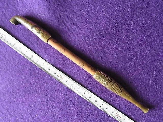 Japamese Antique Meiji Brass dragon sculpture pipe Kiseru 22.7cm