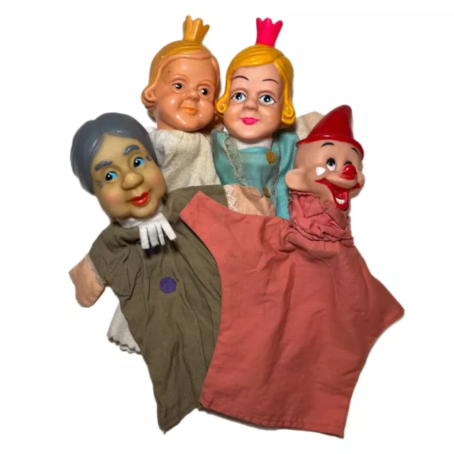 Vtg Hand Puppets ‘Mr. Rogers -like?’ Lot of 4 Plastic Heads Fabric Bodies 10.5”