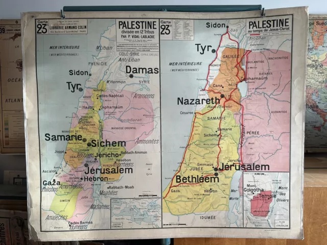 Carte Affiche scolaire Vidal Lablache n°23 Palestine / Carte de l’Orient