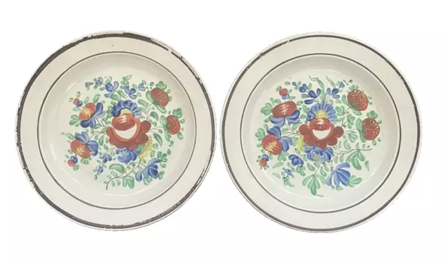 Pair Of Lovely Swansea - Bristol Pottery Pardoe Decorated Plates C1820