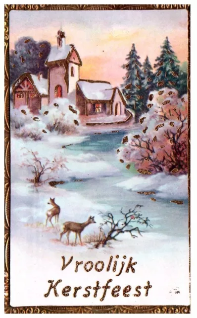 Vroolijk Kerstfeest.merry Christmas.vtg Gold Accent Postcard*B13
