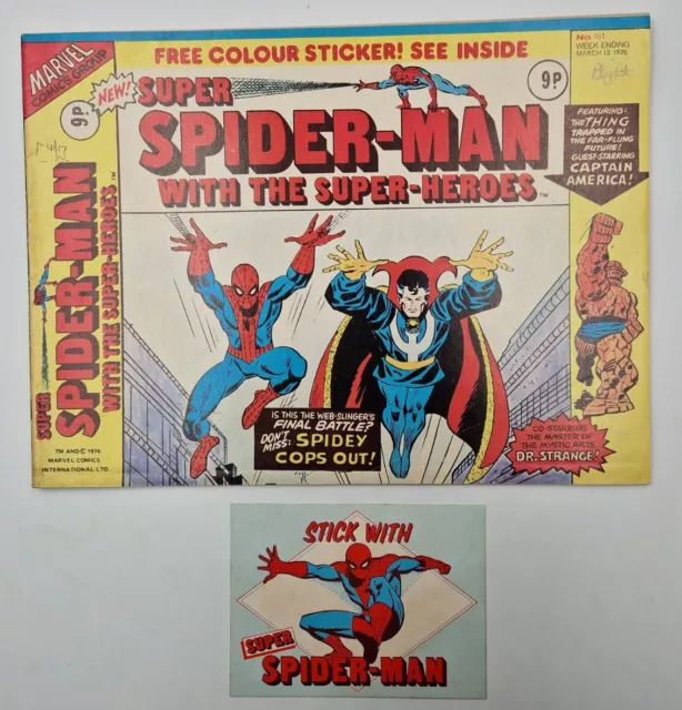 Super Spider-Man #161 With Free Sticker - RARE - Marvel Comics 1975