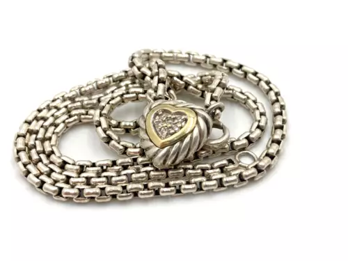 DAVID YURMAN PAVE Diamond 18k & Sterling Heart Pendant Necklace 16in ...