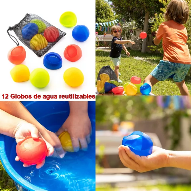 Set 12 Globos de Agua Reutilizables de silicona, Ø6 cm, bolsa de malla, juguete