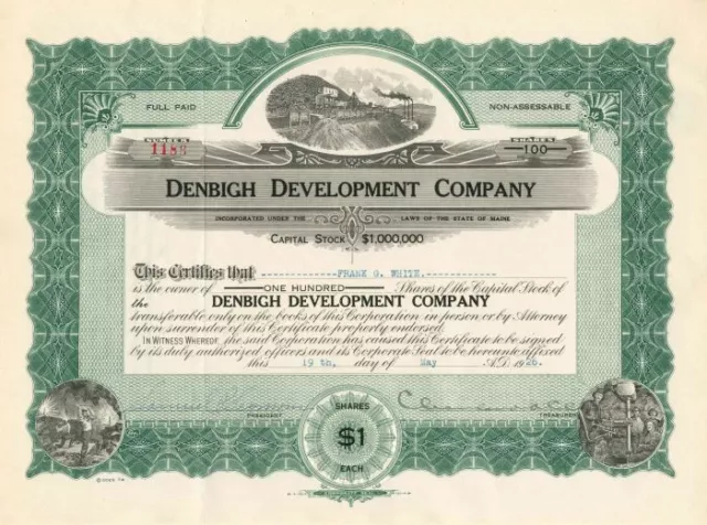 Denbigh Development Co. - Stock Certificate - Mining Stocks