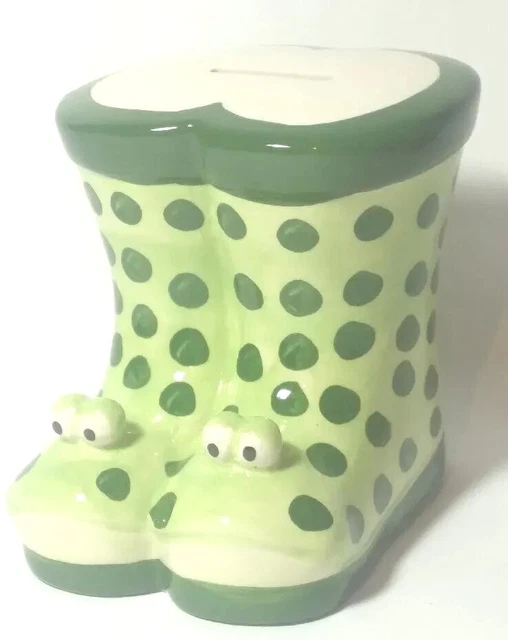 FROG RAINBOOTS Coin BANK Polka Dot Ceramic Rainy Day Savings Money Change Stash FROG RAINBOOTS Coin BANK Polka Dot Ceramic Rainy Day Savings Money Change Stash
