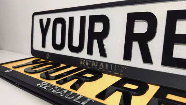 2x  RENAULT 3D Car Number Plate Surrounds Holders Frames. MOT Approved,Any Model