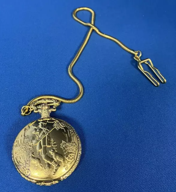 Gold Plated Pocket Watch With Soldier Engraving