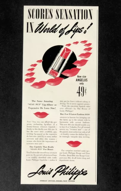 1945 Louis Philippe Angelus Lipstick Ad - Lovely Lips