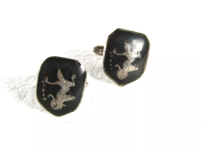 Sterling Silver Lady Dancer Niello Cufflinks Made In Siam 31916