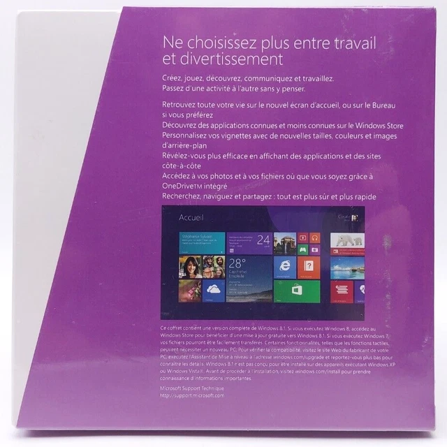 MICROSOFT WINDOWS 8.1 Full Version 32-bit & 64-bit New Sealed FRENCH ...