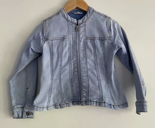 SEED Girls Blue Denim Jacket Size 4 Years 100% Cotton Fitted Long Sleeve Zipper