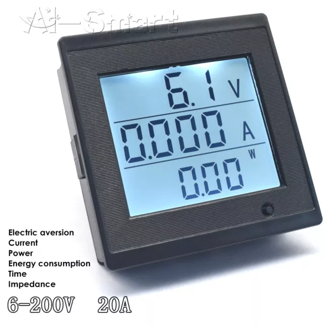 DC 6-200V 20A Digital Voltmeter Ammeter Voltage Amp Current Meter Power Tester