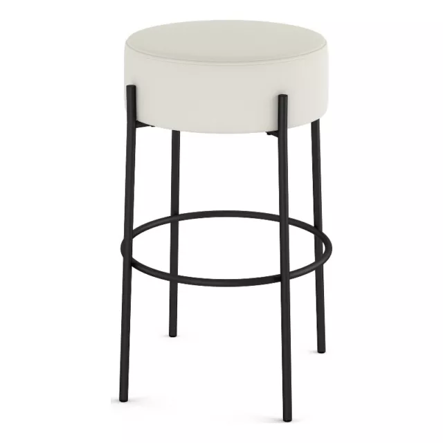 Amisco Clovis 30 In. Bar Stool - Off White Faux Leather / Black Metal