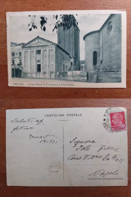 treviso antica chiesa di san giovanni e il battistero - viaggiata 1931 (G0G)