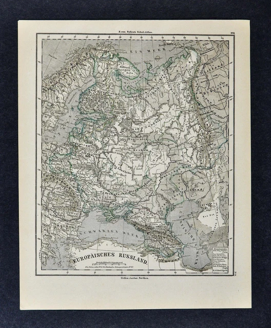 1880 SYDOW PHYSICAL Map Russia in Europe Moscow St. Petersburg Ural