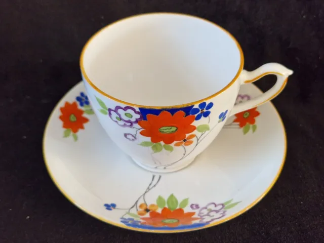Lovely Art Deco Grafton China Trio (Tea Cup, Saucer, Cake Plate) "Floral Motif" 3