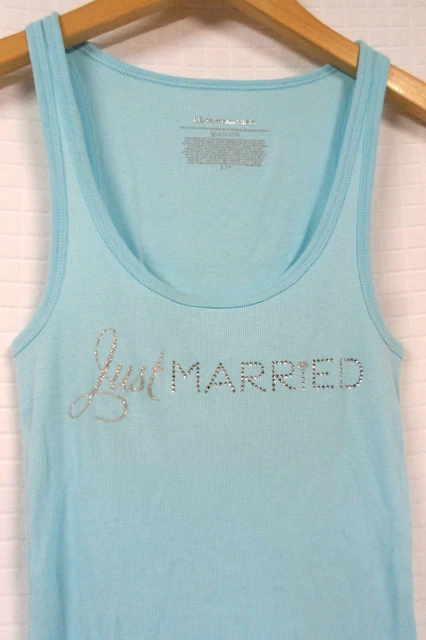 VICTORIA'S SECRET I Do LIGHT Blue JUST Married RHINESTONE Bride TANK TOP  Sz S