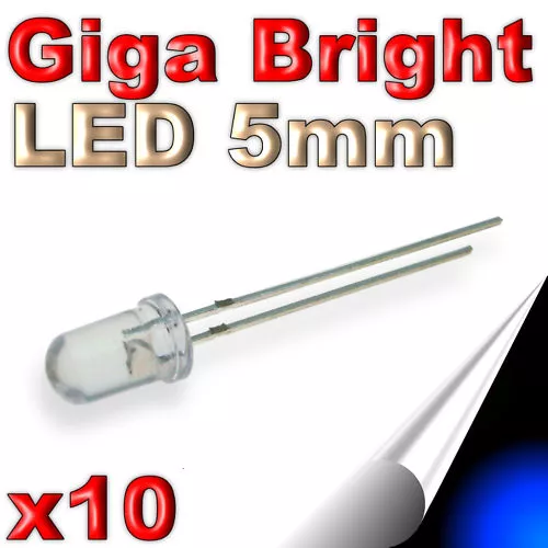 478/10# LED bleu 5mm 10 pcs + résistance 14400 mcd réel