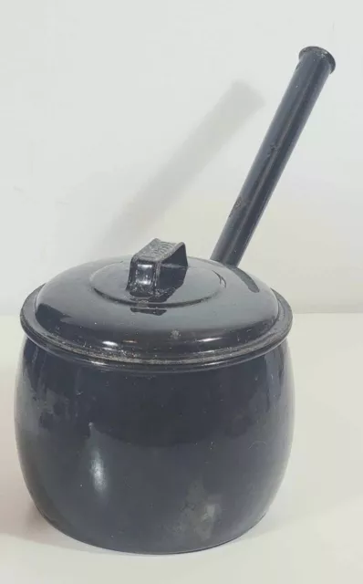 Vintage Australian Metters Black Enamel LargeSaucepan Pot with Lid 2