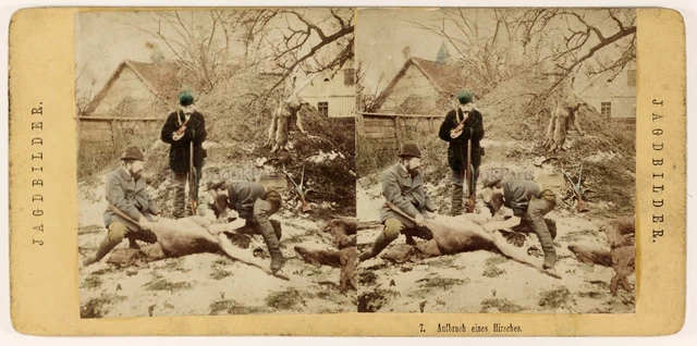 Chasseurs Deutschland Porträt Foto Stereo Vintage Albumin Eingefärbt c1880