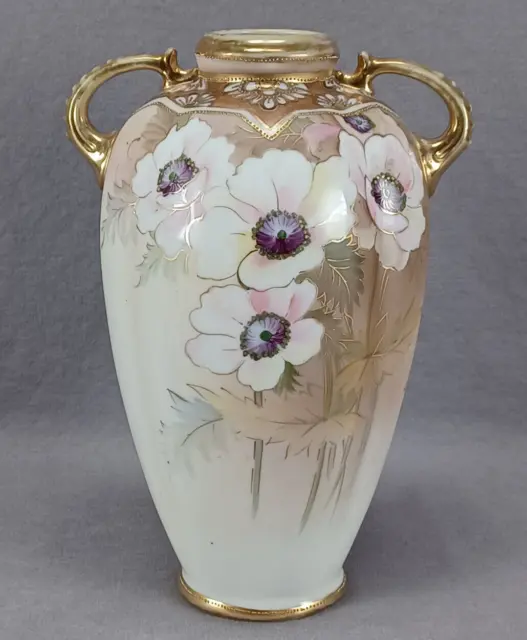 Nippon Morimura Hand Painted Pink Purple & Gold Poppies Vase Circa 1911-1921