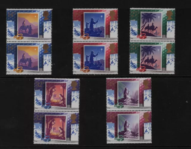 GB QE 11 1988 Gutter Pair Christmas Stamps Set SG 1414-SG 1418 MNH